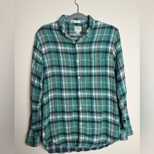J.Crew Men Size Medium Magazine Green‎ Plaid Slim Double Weave button down shirt